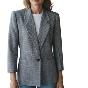 Sasson Wool Blend Women's Black, Gray And Brown Houndstooth Blazer. Size 10/11.